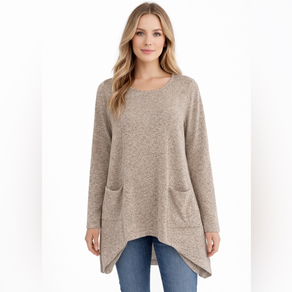 Soft Surroundings Neutral Long Sleeve Tunic Top with Pockets Women’s Small